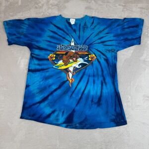 Vintage Scooby Doo Surfing Shirt Mens XL Blue Preowned Tie Dye Cartoon Hawaiian